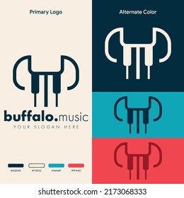 Simple Minimalist Piano Buffalo Head Logo Design