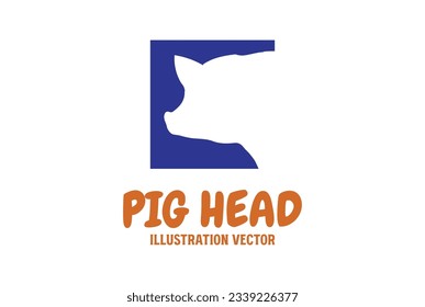 Simple Minimalist Pig Hog Head Silhouette Illustration Vector