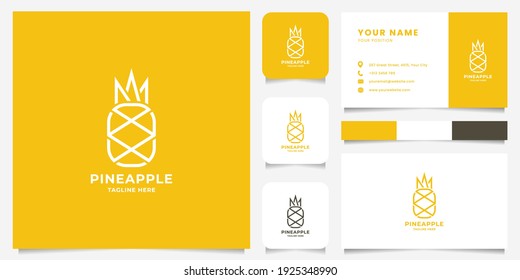 Simple and minimalist pineapple flat design logo with business card, icon, and color palette