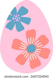 Simple minimalist pink Easter egg with flowers isolated vector illustration