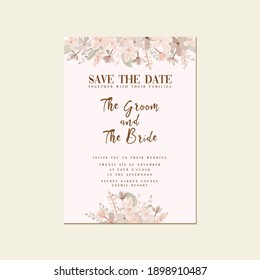 Simple Minimalist Pink Peach watercolor flower Wedding Save The Date Invitation Template