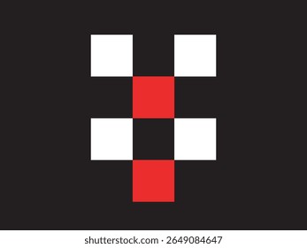 Simple Minimalist Pixel Art Pattern with Black White and Red Squares