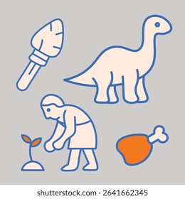 Simple Minimalist Prehistoric Caveman Stone Age Icon Illustrations