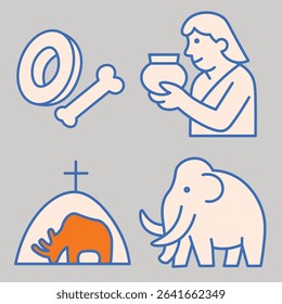 Simple Minimalist Prehistoric Caveman Stone Age Icon Illustrations