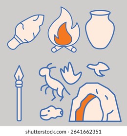 Simple Minimalist Prehistoric Caveman Stone Age Icon Illustrations