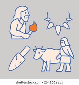 Simple Minimalist Prehistoric Caveman Stone Age Icon Illustrations