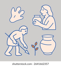 Simple Minimalist Prehistoric Caveman Stone Age Icon Illustrations