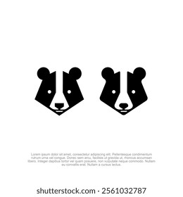 simple, minimalist, racoon red panda head logo set illustration, black and white modern logo