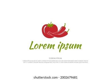 Simple Minimalist Red Chili and Tomato for Spicy Restaurant or Sauce Product Label Logo Design Vector