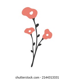 Flor roja minimalista. Aislado sobre un fondo blanco. Ilustración vectorial de plano