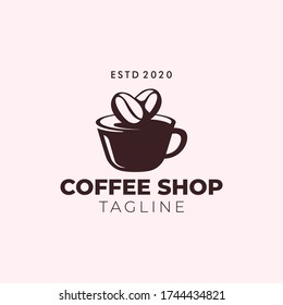 Simple minimalist retro coffee shop logo design vector template with isolated background