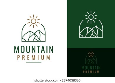 Simple Minimalist Retro Hipster Rocky Mountain Badge Emblem Sun Logo Design Branding Template