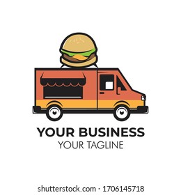 Simple minimalist retro Patty Burger food truck logo design template