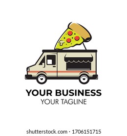 Simple minimalist retro pizza food truck logo design template