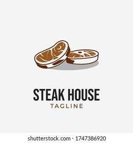 Simple and minimalist retro steak barbecue logo design template vector