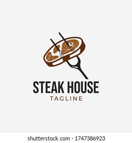 Simple and minimalist retro steak barbecue logo design template vector