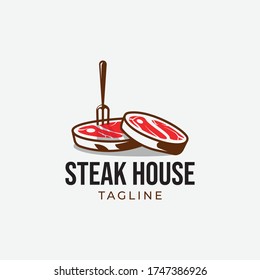 Simple and minimalist retro steak barbecue logo design template vector