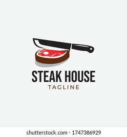 Simple and minimalist retro steak barbecue logo design template vector