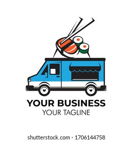 Simple minimalist retro Sushi food truck logo template