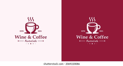 Simple Minimalist Retro Vintage Coffee Shop Logo And Wine Glass Design Vector Template On Isolated Background.