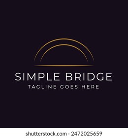 Einfaches minimalistisches River Bridge Gold Logo mit Line Art Logo Design auf dunklem Hintergrund