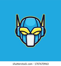 Plantilla simple de diseño de logotipo de mascota de cabezal de robot minimalista