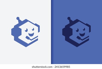 Einfache Minimalistische Roboter mit Kopfhörer mit Microphone Design Konzept. Einfache Illustration eines flachen Vektorsymbol.