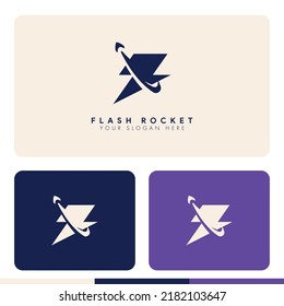 diseño minimalista simple de logotipo de tormentas flash de cohetes