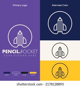 diseño simple y minimalista del logotipo del lápiz de cohetes