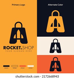 simple minimalist rocket shopping bag logo design