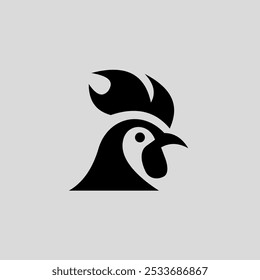 Simple minimalista gallo cabeza de pollo logo Ilustración vectorial blanco y negro