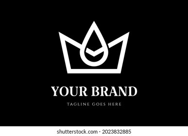 Simple Minimalist Royal King Crown with Water Liquid Aqua Oil Drop Logo Design Vector