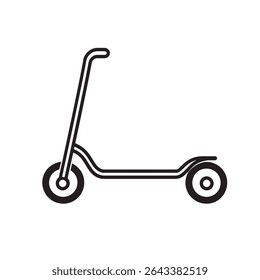 Simple, minimalist scooter has black outlines, illustrating children's transportation or recreation; it's designed with a blank white background to easily incorporate into diverse project needs.