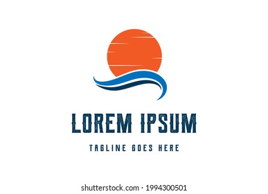 Simple Minimalist Sea Ocean Sunset for Travel Logo Design Vector