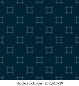 Simple minimalist seamless pattern. Subtle vector minimal geometric texture. Abstract background with small square shapes, lines, grid, hashtag symbols. Dark blue color. Mens wear repeatable design