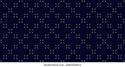 Simple minimalist seamless pattern with tiny dash lines, small crosses, flower silhouettes, grid. Abstract black and gold vector geometric texture. Luxury minimal background. Repeating golden design