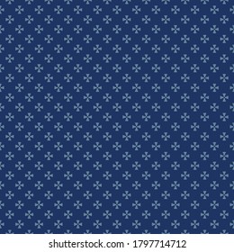 Simple minimalist seamless pattern. Vector abstract geometric floral background. Subtle ornament texture with small blue flowers, crosses. Repeat design for decor, wallpaper, textile, clothing, linen