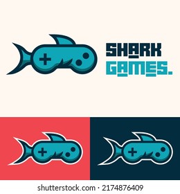 simple minimalist shark fish gamepad joystick logo design