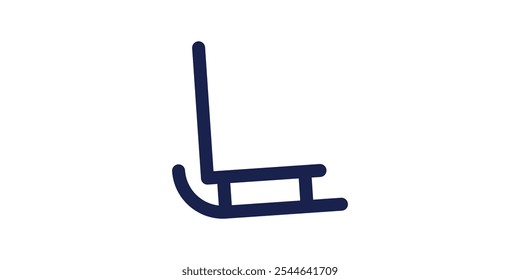 simple minimalist sled icon in navy blue for winter holiday decor and seasonal greeting card designs, perfect for cozy, festive, and modern seasonal graphics