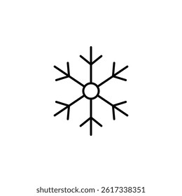 Simple and Minimalist Snowflake Icon in Black Outline on White Backdrop