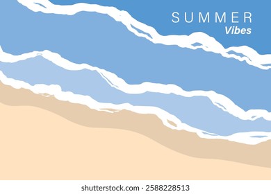 Simple minimalist summer beach flat design. Summer vacation on a sandy beach. Happy summer vacation.