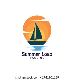 Simple minimalista puesta de sol playa verano modelo de diseño de diseño vector