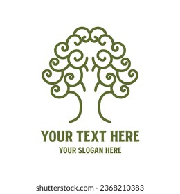 Simple Minimalist Swirl Oak Banyan Tree of Life Logo Design Vector
