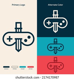 simple minimalist sword joystick gamepad gaming logo design