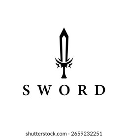 Einfaches minimalistisches Schwert-Logo-Design mit cooler schwarzer Silhouette, Schwertwaffe Werkzeug Illustration Symbol-Template-Symbol