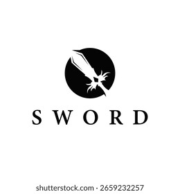 Simples design de logotipo de espada minimalista com silhueta preta legal, arma de espada ferramenta ilustração símbolo ícone de modelo