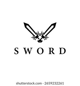 Einfaches minimalistisches Schwert-Logo-Design mit cooler schwarzer Silhouette, Schwertwaffe Werkzeug Illustration Symbol-Template-Symbol