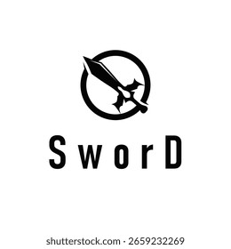 Simple minimalist sword logo design with cool black silhouette, sword weapon tool illustration symbol template icon