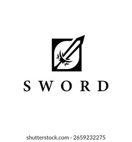 Diseño minimalista simple del logotipo de la espada con la silueta negra fresca, icono de la Plantilla del símbolo de la ilustración de la herramienta de la espada