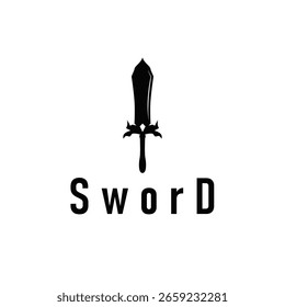 Einfaches minimalistisches Schwert-Logo-Design mit cooler schwarzer Silhouette, Schwertwaffe Werkzeug Illustration Symbol-Template-Symbol